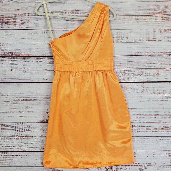 Shoshanna Y2K Orange Sherbert Pleated Mini Dress 2 Shimmer One Shoulder Glam Lux - Picture 2 of 13